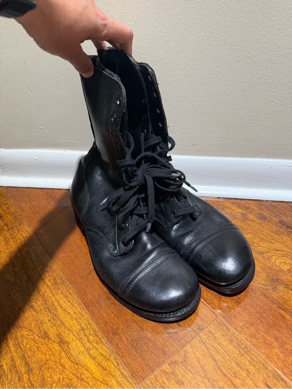 Vintage Black Leather Military Combat Boots Cap Toe Biltrite Kevlar Sole Men’s